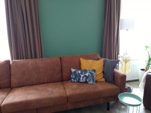 interieur, verven, muur verven, kleur, olijfgroen, groen, mamablog, lifestyle, wonen, woonkamer, thuis, lalog.nl, blog